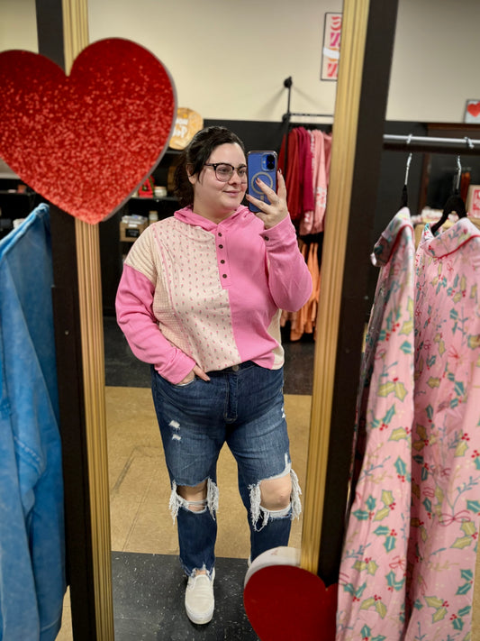 Fields of Florals - pink floral hooded top