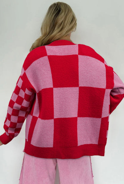 Love Struck - Red/Pink Checkered Cardigan