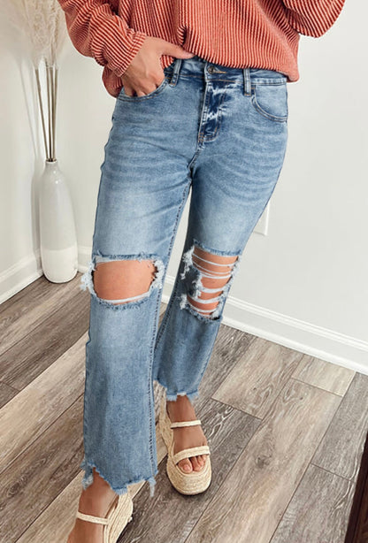 Open Knee Distressed Denim