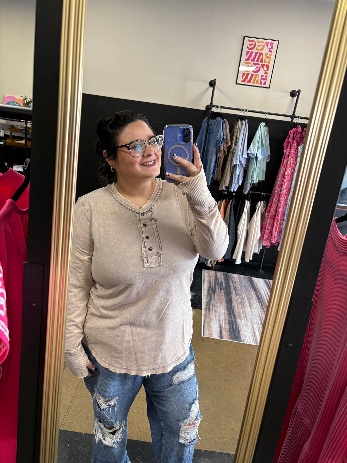 Button Henley - ash mocha