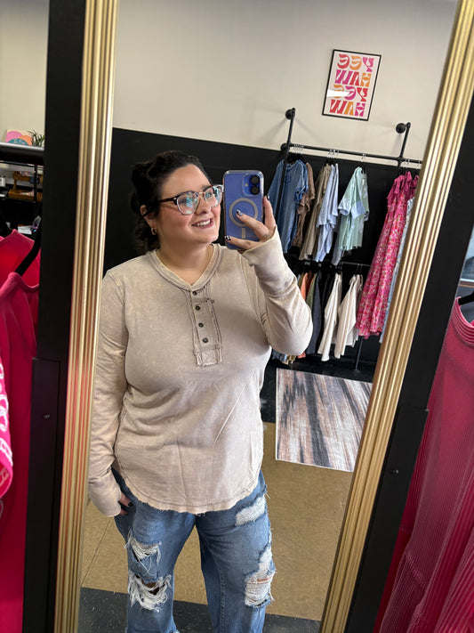 Button Henley - ash mocha