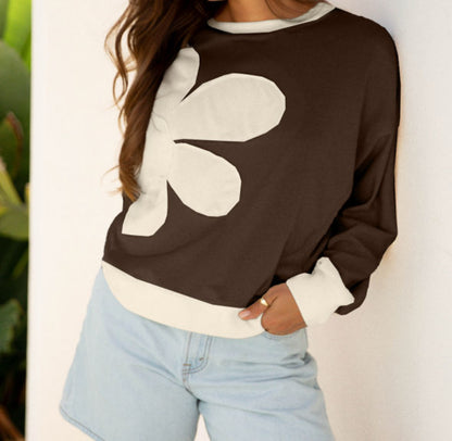 Daily drip - espresso floral patch work pullover