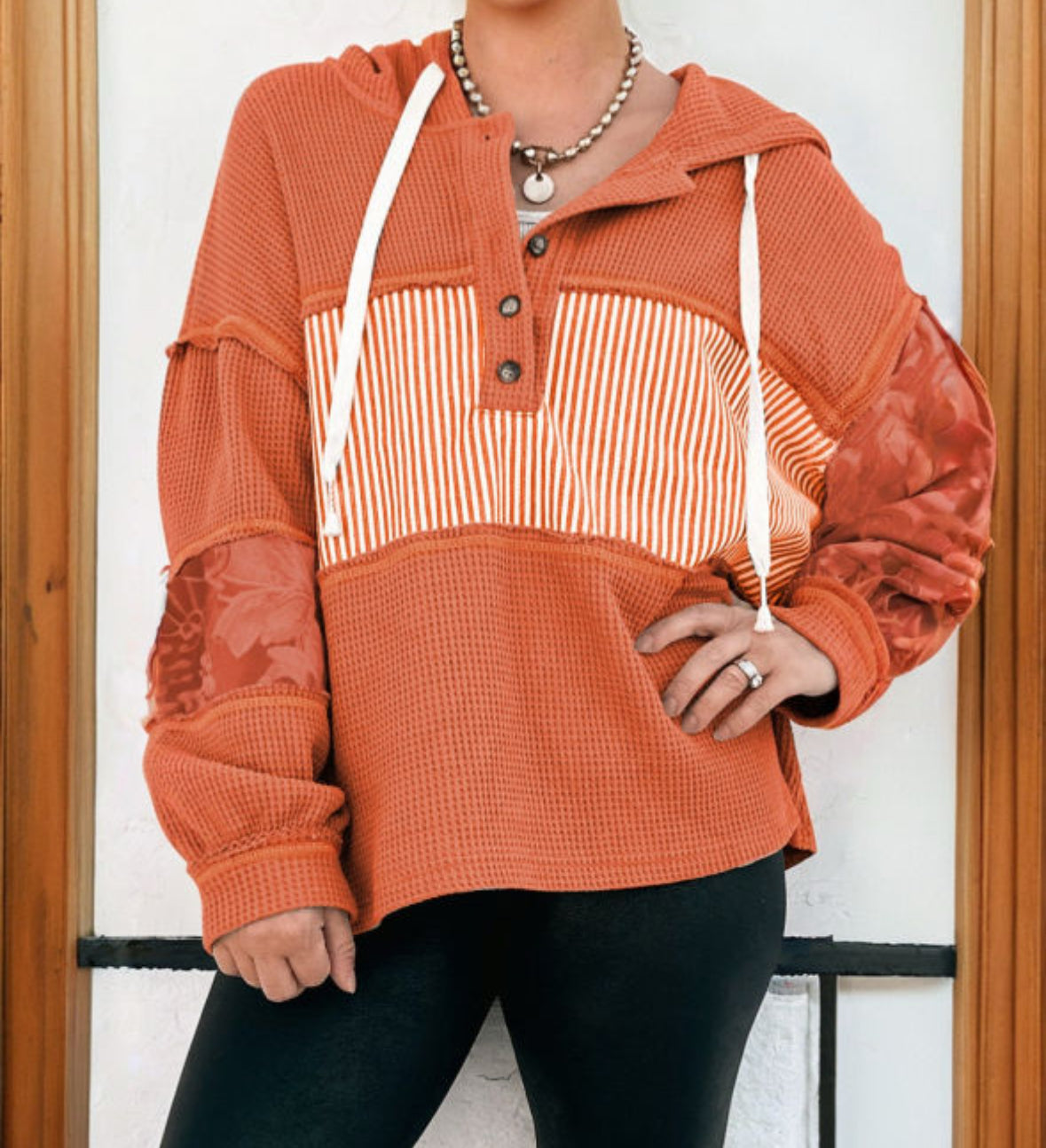 Breakout - orange waffle hooded top