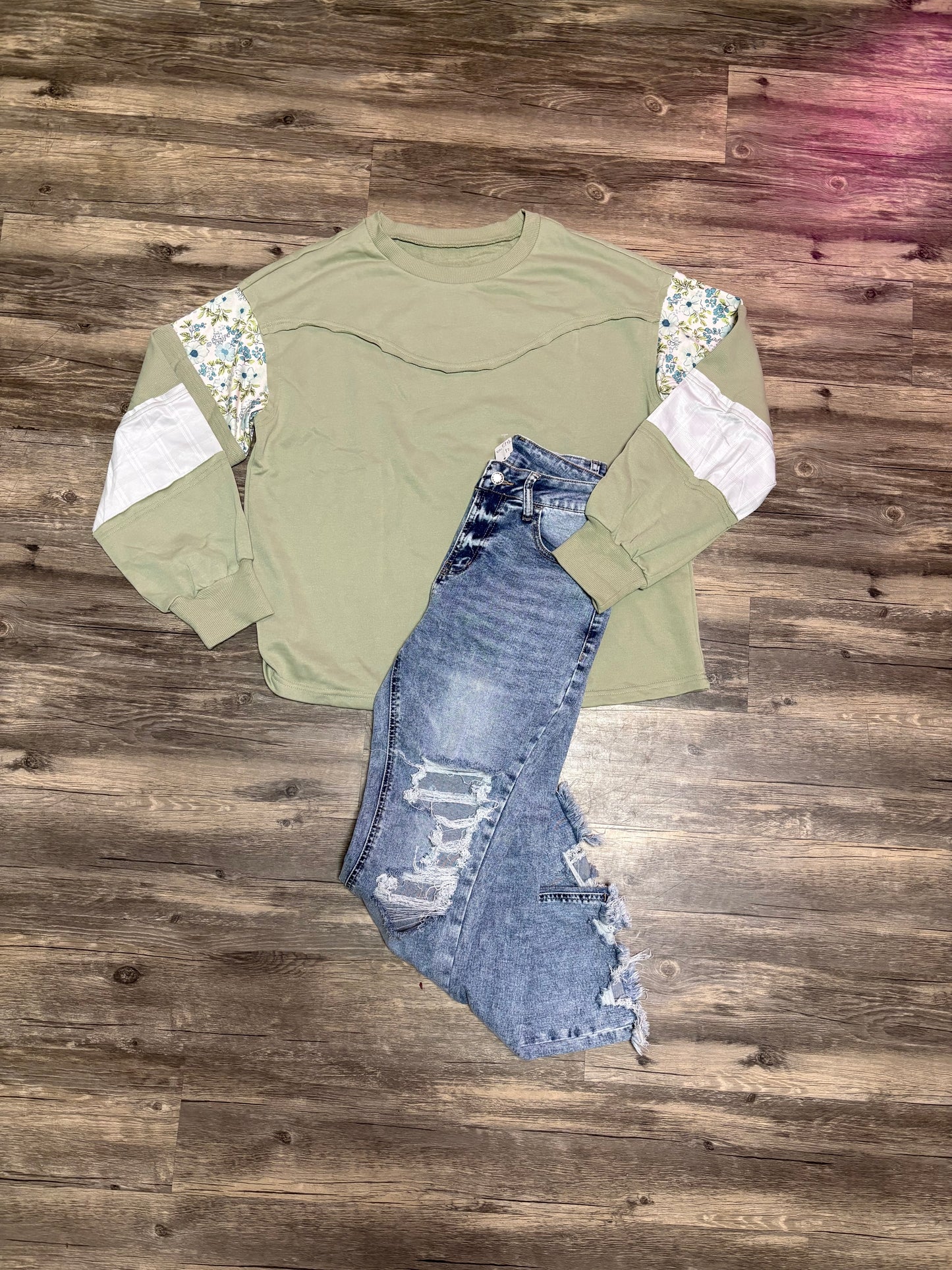 Spring Meadows - floral patchwork pullover