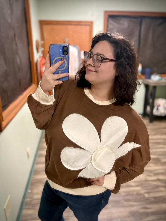 Daily drip - espresso floral patch work pullover