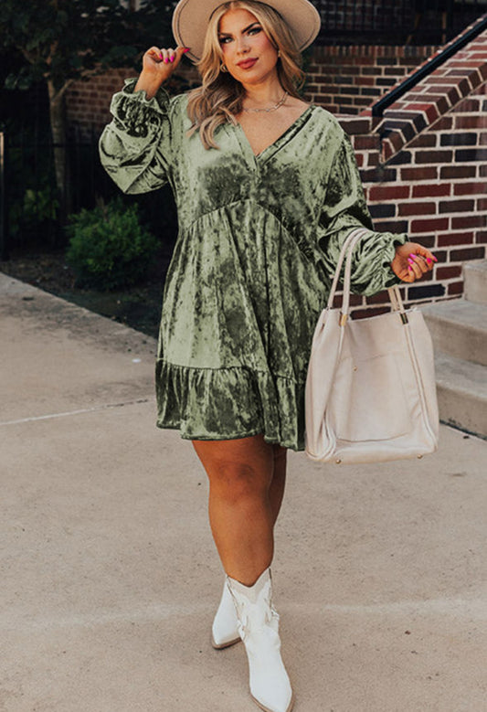 Jungle green velvet plus size dress - Pre Order