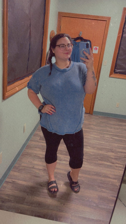 Blue Waffle Knit Tee