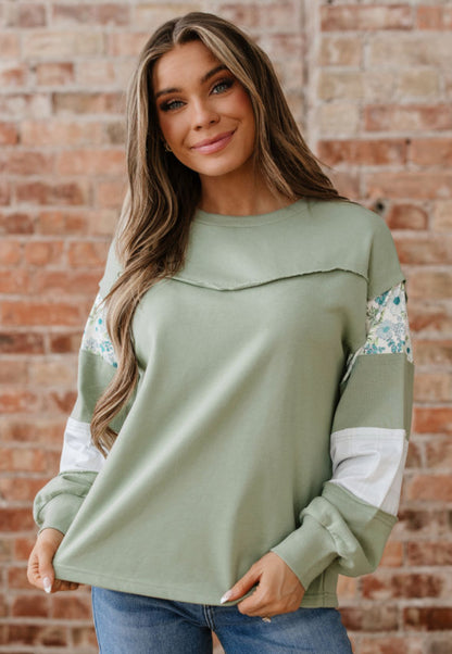 Spring Meadows - floral patchwork pullover