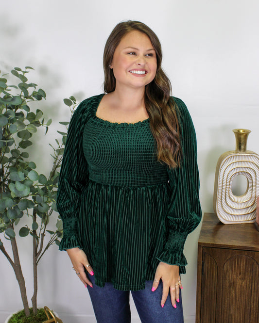 Green Velvet Babydoll Blouse