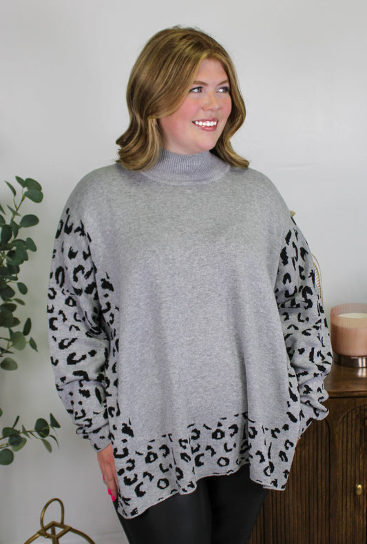 Grey Leopard Sweater - Standard + Plus Size