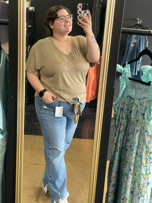 Tie Front Top Khaki