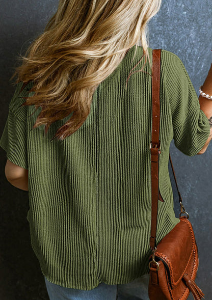 Emerald Energy - Green Ribbed Plus Size V Neck